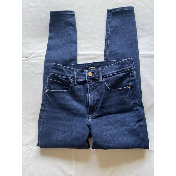Express Jeans Womens 4R Skinny Mid Rise Stretch Dark Wash Blue Soft Playtime - Picture 1 of 14